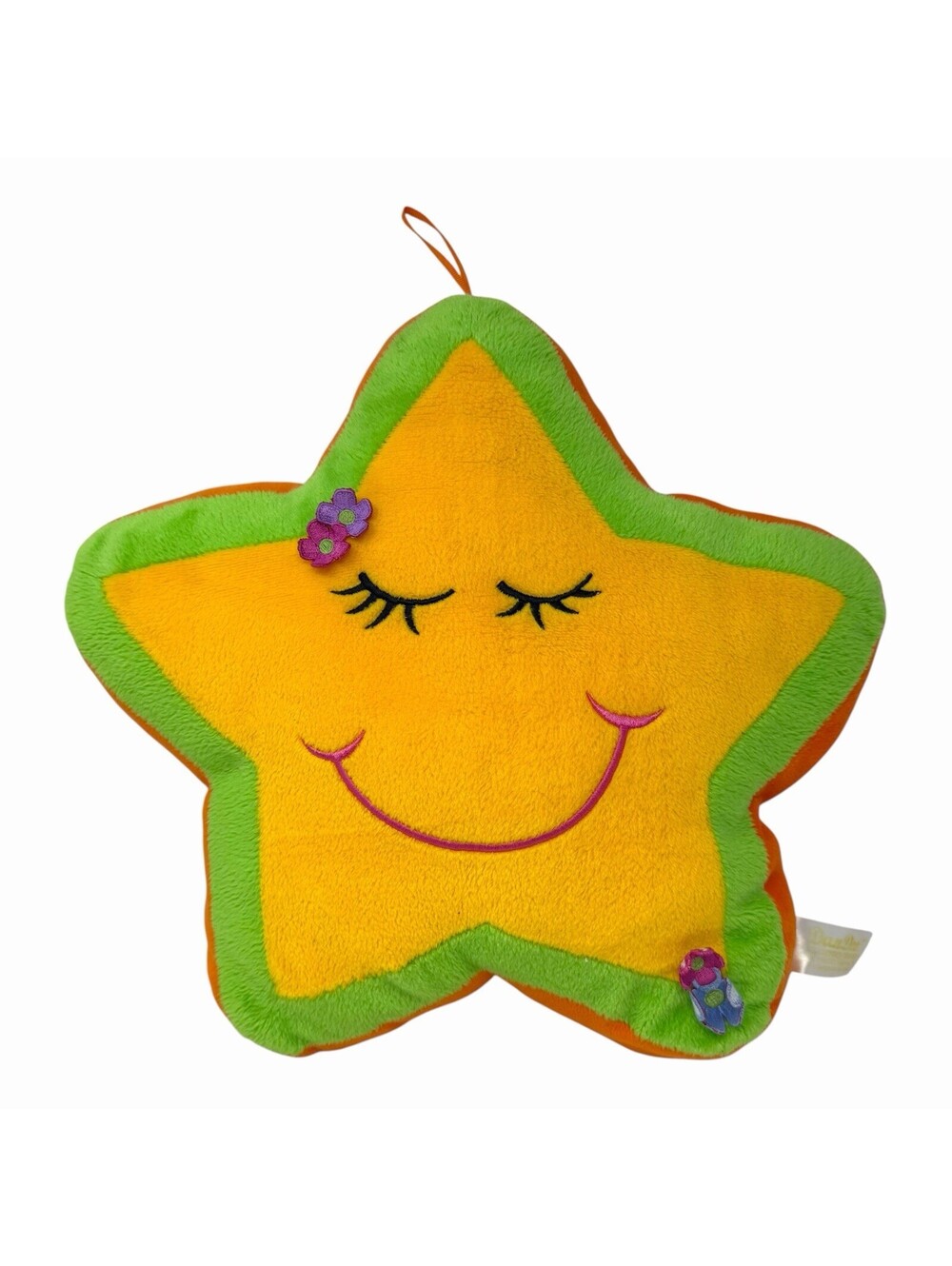 Dan Dee Collectors Choice Plush Star Pillow Yellow Smiley Face Floral Accent